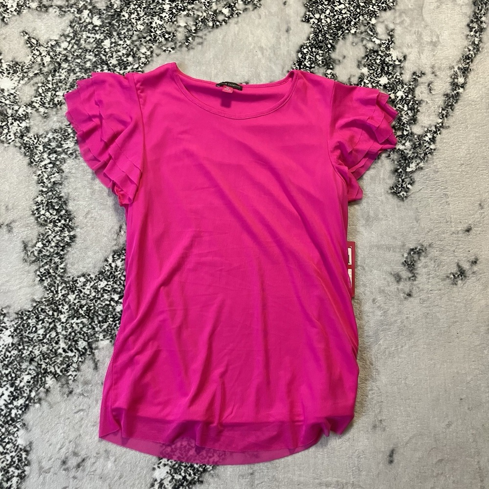 Vince Camuto Shirt Womens Size XS Hot Pink Flutter Short Sleeve Lined